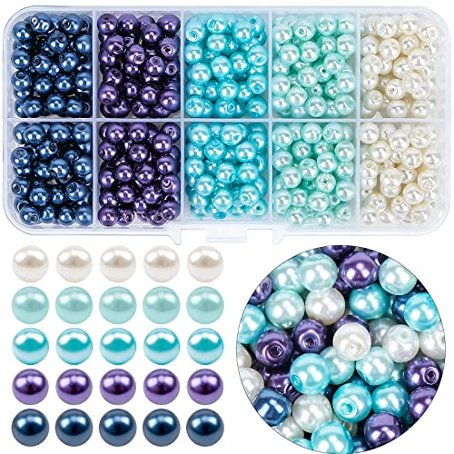 RUBY 500 Stück Glasperlen Bunte Glasperlen Zum Auffädeln 6MM Sortierte Kunstperlen Mehrfarbig Runde Perlen für DIY Halsketten Armbänder Schmuck Basteln (Blau) von RUBY