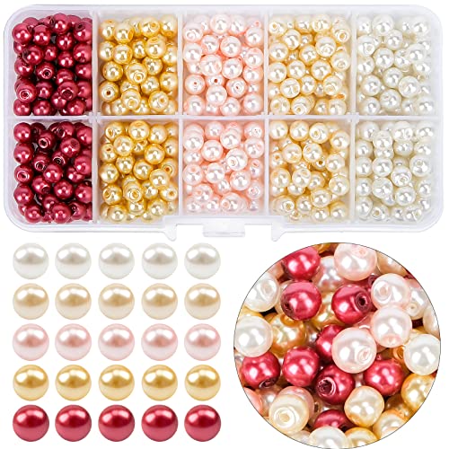 RUBY 500 Stück Glasperlen Bunte Glasperlen Zum Auffädeln 6MM Sortierte Kunstperlen Mehrfarbig Runde Perlen für DIY Halsketten Armbänder Schmuck Basteln (Gold) von RUBY