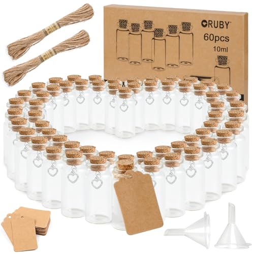 RUBY 60 Stück Mini Glasflaschen mit Korken 10ml Kleine Reagenzgläser mit Korken und Herz, Kleine Glasflaschen zum Gastgeschenke Hochzeit Hochzeitsdeko, Gewürzgläser mit Tag, 22x55mm RUBY 60 Stück Mini Glasflaschen mit Korken 10ml Kleine Reagenzgläser mit Korken und Herz, Kleine Glasflaschen zum Gastgeschenke Hochzeit Hochzeitsdeko, Gewürzgläser mit Tag, 22x55mm von RUBY