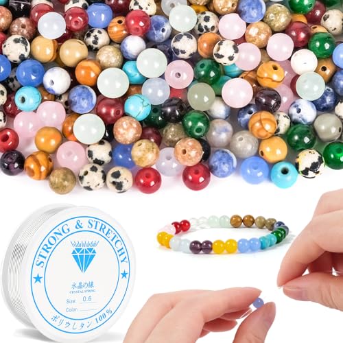 RUBY 120 Stück 6mm Bunte Naturstein Perlen Rund, Edelsteinperlen zum Auffädeln für Armbänder Selber Machen mit Elastischem Schmuckfaden RUBY 120 Stück 6mm Bunte Naturstein Perlen Rund, Edelsteinperlen zum Auffädeln für Armbänder Selber Machen mit Elastischem Schmuckfaden von RUBY