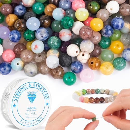 RUBY 100 Stück 8mm Bunte Naturstein Perlen Rund, Edelsteinperlen zum Auffädeln für Armbänder Selber Machen mit Elastischem Schmuckfaden RUBY 100 Stück 8mm Bunte Naturstein Perlen Rund, Edelsteinperlen zum Auffädeln für Armbänder Selber Machen mit Elastischem Schmuckfaden von RUBY