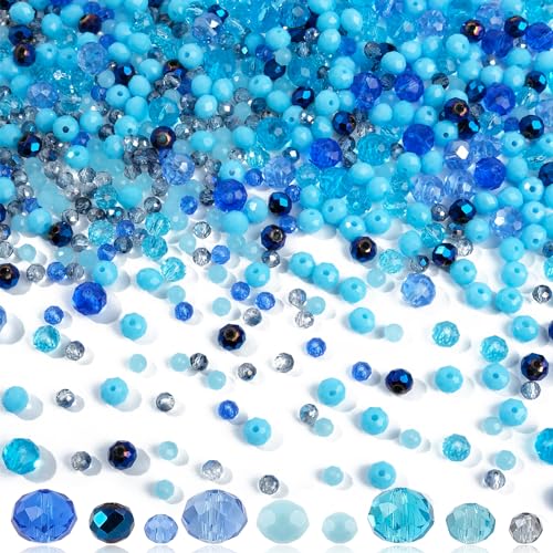 RUBY Facettierte Glasperlen, Glasperlen zum Auffädeln 4/6/8mm, Kristall Perlen, Glasperlen für DIY Herstellung Basteln Schmuckherstellung (Blau) von RUBY