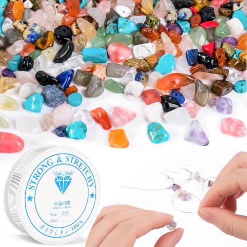 RUBY 420 Stück Bunte Edelstein Perlen mit Loch Naturstein Chips zum Auffädeln – DIY Schmuck Bastelset für Armbänder, Halsketten & Ohrringe mit 0,6 mm Elastikfaden RUBY 420 Stück Bunte Edelstein Perlen mit Loch Naturstein Chips zum Auffädeln – DIY Schmuck Bastelset für Armbänder, Halsketten & Ohrringe mit 0,6 mm Elastikfaden von RUBY