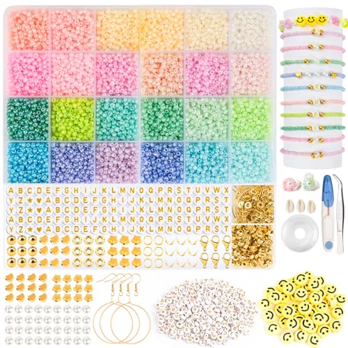 RUBY Perlen Set für Armbänder，8000+Stück 3mm 24 Farben Perlen zum Auffädeln mit 300 Buchstaben Perlen, Geeignet für DIY-Perlenketten, Armbänder, Halsketten und Ohrringe als Kreative Geschenke von RUBY