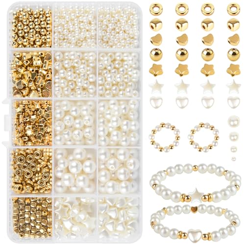 RUBY Perlen Weiß Perlen für Armbänder, Armbänder Selber Machen Perlen zum Auffädeln Erwachsene für DIY Perlen Set Schmuck Schaffung, Beads for Jewellery Making Benutzt für Weihnachten, Feiertage (15) von RUBY