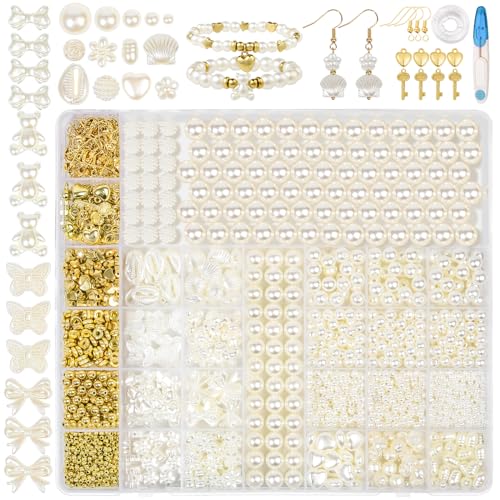 RUBY Perlen Weiß, Süßwasserperlen zum Auffädeln, Perlen zum Auffädeln Erwachsene für DIY Perlen Set Schmuck Bracelet Making Kit, Feiertage, Partys, Weihnachten von RUBY