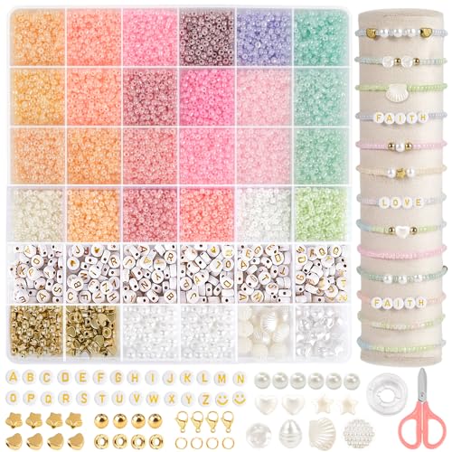 RUBY Perlen für Armbänder, 3mm Creme Glasperlen Set Perlen zum Auffädeln Selber Machen Armband Perlen, Schmuck Herstellung Charm Kit Geschenke, Erwachsener zu Partys, Feiertage, Geburtstage usw von RUBY