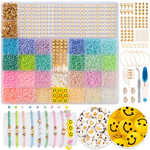 RUBY Perlen zum Auffädeln 3mm 24 Bunte Perlen Set,Mini Glasperlen mit 300 Buchstaben Perlen und Smiley Perlen Selber Machen Armbänder Charm Kit für DIY Armband Schmuckherstellung Kit RUBY Perlen zum Auffädeln 3mm 24 Bunte Perlen Set,Mini Glasperlen mit 300 Buchstaben Perlen und Smiley Perlen Selber Machen Armbänder Charm Kit für DIY Armband Schmuckherstellung Kit von RUBY