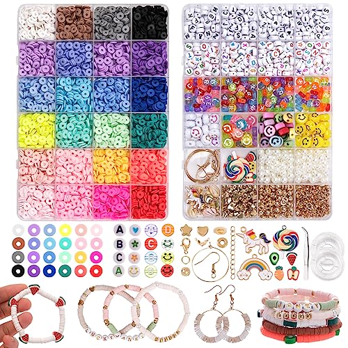 RUBY Perlen zum Auffädeln 24 Farben Set, Mini Glasperlen mit Smiley und Buchstaben Selber Machen Armbänder Charm Kit für DIY Armband Schmuckherstellung (bunt) von RUBY
