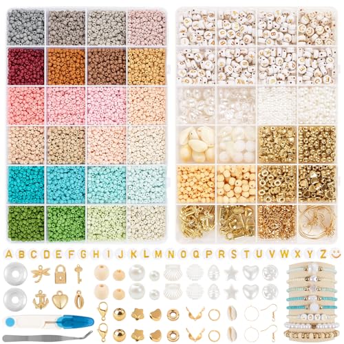 RUBY 3mm Perlen für Armbänder, 24 Bunte Morandi Glasperlen zum Auffädeln, Mini Perlenset Charm Kit mit Holzperlen, Perlen zum Auffädeln für Weihnachten DIY Bracelet Making Kit, Partys, Feiertage von RUBY