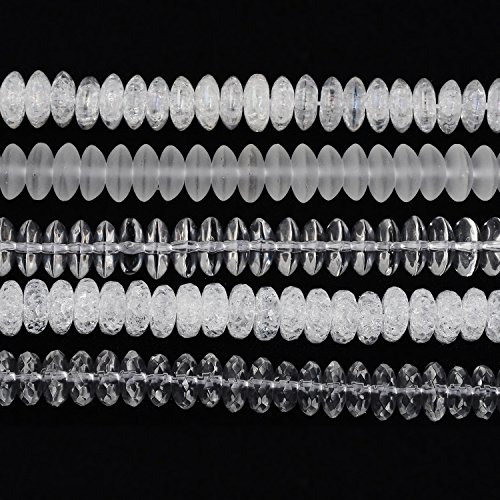 Rubyca natur Perlen zur Schmuckherstellung aus Bergkristall, AAA-Klasse, rund, Transparent/Weiß, 1 Strang, Rondelle Mix, 6 mm von RUBYCA