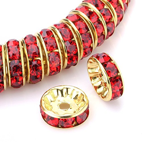 RUBYCA Rondelle Spacer-Perlen, rund, goldfarben, 6 mm, hell, Siam-Rot, 100 Stück RUBYCA Rondelle Spacer-Perlen, rund, goldfarben, 6 mm, hell, Siam-Rot, 100 Stück von RUBYCA