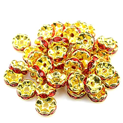 RUBYCA Runde Abstandhalter, gewellt, goldfarben, 5 mm, hellrot, tschechische Kristalle, 100 Stück RUBYCA Runde Abstandhalter, gewellt, goldfarben, 5 mm, hellrot, tschechische Kristalle, 100 Stück von RUBYCA