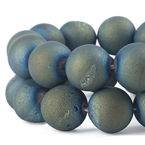 RUBYCA Runde gefärbte galvanisierte Druse-Achat-Quarz-Kristall-Edelsteinperlen (1 Strang, blau, 10 mm) von RUBYCA