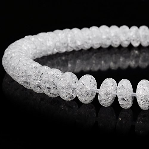 Rubyca natur Perlen zur Schmuckherstellung aus Bergkristall, AAA-Klasse, rund, Transparent/Weiß, 1 Strang, Rondelle Crackle Faceted, 6 mm von RUBYCA