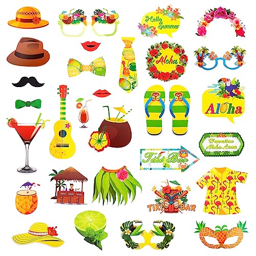 RUCUDIM Fotobox Requisiten Zubehör 33 Stück Hawaii Sommer Party Dekoration mit Stöcken und Kleber von RUCUDIM