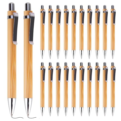 RUCUDIM Kugelschreiber 20 Pcs Kugelschreiber Hochwertig Ergonomischer Bambus Kugelschreiber, Holz Kugelschreiber für Schreiben Journaling Schule Bürobedarf Abschlussgeschenk von RUCUDIM