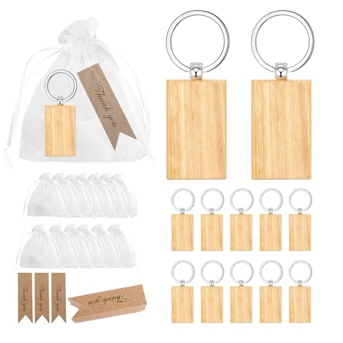 RUCUDIM Schlüsselanhänger aus Holz, inspirierender Schlüsselanhänger mit Dankeskarten, weiße Organzabeutel für Damen und Herren, 36 Stück von RUCUDIM