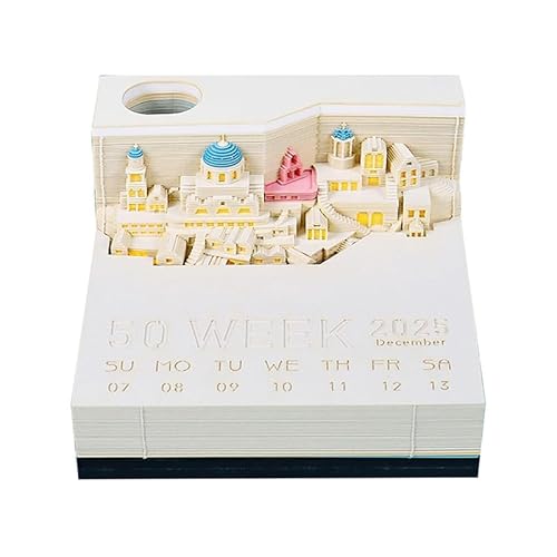Santorini Tischkalender 2025 mit LED-Lichtern, 3D-Notizblock, DIY-Notizblock, 3D-Kunstkalender, Papierschnitzerei, Geschenk, Hausskulptur, Geschenk für Schule, Zuhause, Büro Santorini Tischkalender 2025 mit LED-Lichtern, 3D-Notizblock, DIY-Notizblock, 3D-Kunstkalender, Papierschnitzerei, Geschenk, Hausskulptur, Geschenk für Schule, Zuhause, Büro von RUDFUZ