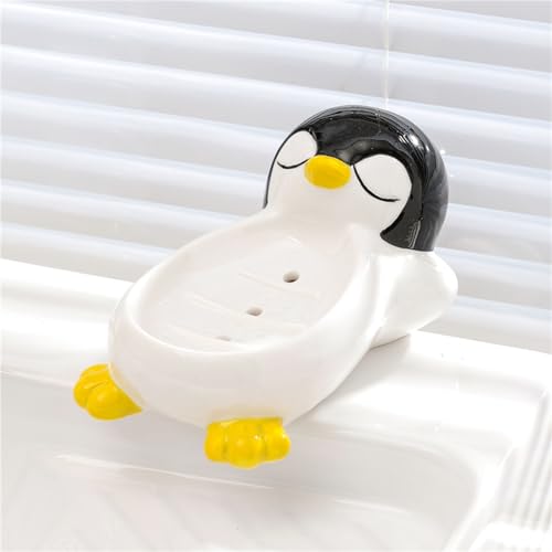 Seifenschale aus Keramik mit süßem Pinguin-Abfluss, duftende Seifenschale, Schreibtischablage, Aufbewahrungsregal für Seifenschalen Seifenschale aus Keramik mit süßem Pinguin-Abfluss, duftende Seifenschale, Schreibtischablage, Aufbewahrungsregal für Seifenschalen von RUDFUZ