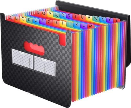 Dokumentenmappe A4, 24 Taschen Erweitern Dateiordner Größere Kapazität Akkordeonordner,Regenbogen Akkordeon Erweiterbar Ordnungsmappe, Aktenordner Box für Zuhause oder Büro Dokumente (Schwarz) von ＲＵＥＩＵＲＩ