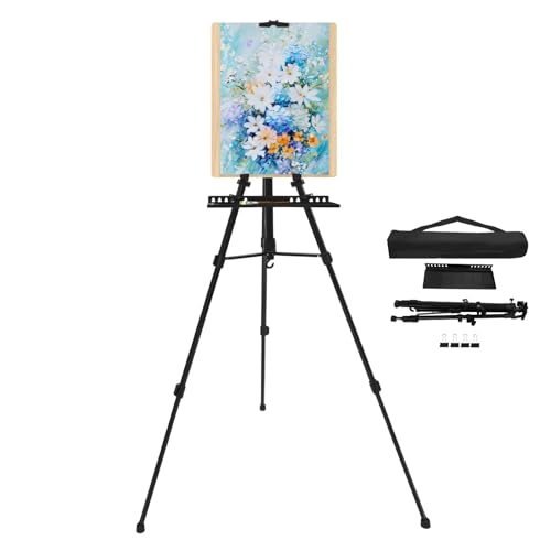 Staffelei Schwarz, Staffeleien Verstellbare Höhe mit Schalen und Aufbewahrungstasche Lappbare Staffelei Hochzeit für 27,56 * 0,98 Zoll von RUETERY