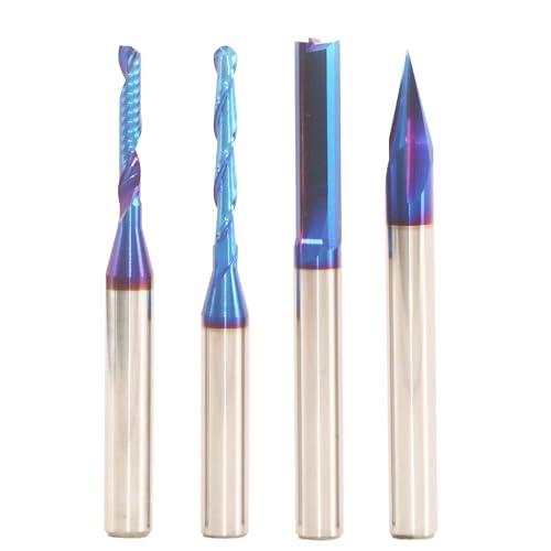CNC Router Bit Set, 4-teiliges Spiralnut-Kollektion, 1/4 Zoll Schaft, 30 Grad V-Nut, Kugelnase, Single O-Nut, gerade Schneidbits VT233 von RUHIWORKER FOR INDUSTRIAL USE ONLY