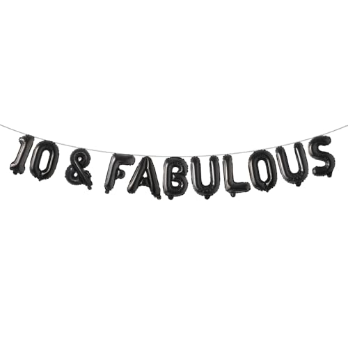10 & fabelhafte Ballonbanner, mehrfarbige Buchstaben-Party-Dekorationen für den 10. Geburtstag, Partyzubehör (10 & fabelhaftes Schwarz) von RUIANSI