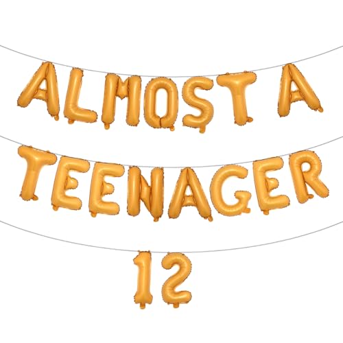 12 Geburtstag Dekorationen für Jungen, Almost a Teenager Luftballons 12 Geburtstag Banner Nummer 12 Folienballons für 12 Jahre alt Geburtstag Jubiläum Supplies Jungen (ALMOST A TEENAGER 12 Orange) von RUIANSI