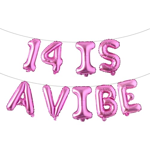 14 is a Vibe mehrfarbiges Glitzer-Ballon-Banner – Partyzubehör zum 14. Geburtstag, Ideen, Geschenke und Dekorationen (14 IS A VIBE Rose Red) von RUIANSI