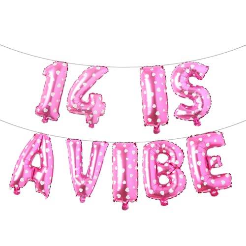 14 is a Vibe mehrfarbiges Glitzer-Ballonbanner – Partyzubehör, Ideen, Geschenke und Dekorationen (14 ist ein lebendiges rosa Herz) von RUIANSI