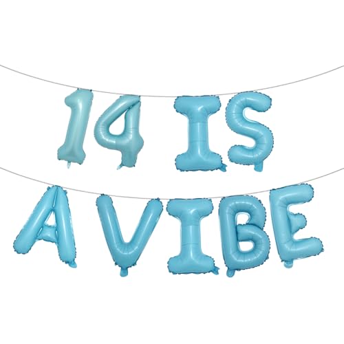 14 ist ein mehrfarbiges Glitzer-Ballon-Banner, Partyzubehör, Ideen, Geschenke und Dekorationen (14 ist eine Stimmung, hellblau) von RUIANSI