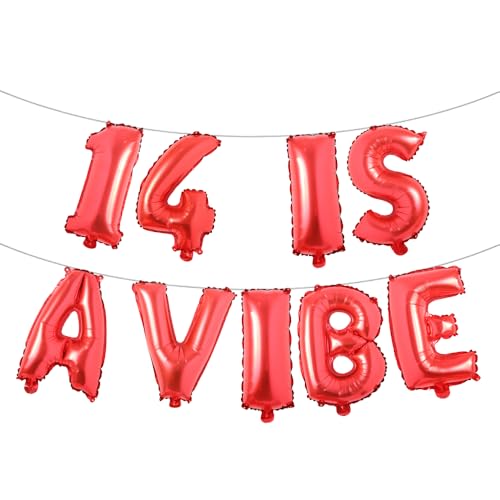14 ist ein mehrfarbiges Glitzer-Ballon-Banner, Partyzubehör, Ideen, Geschenke und Dekorationen (14 ist eine Stimmung, rot) von RUIANSI