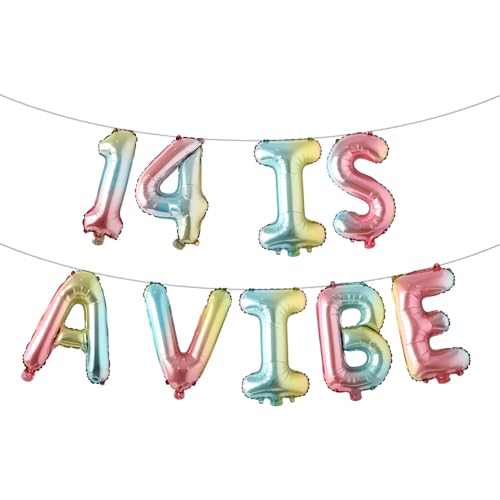 14 ist ein mehrfarbiges Glitzer-Ballon-Banner – Partyzubehör, Ideen, Geschenke und Dekorationen (14 ist ein Vibe-Regenbogen) von RUIANSI