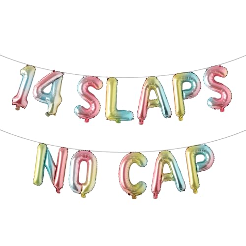 14 mehrfarbige Ballon-Banner "Slaps" ohne Kappe, Partyzubehör zum 14. Geburtstag, Ideen, Geschenke und Dekorationen (14 Klappen ohne Kappe, Regenbogen) von RUIANSI