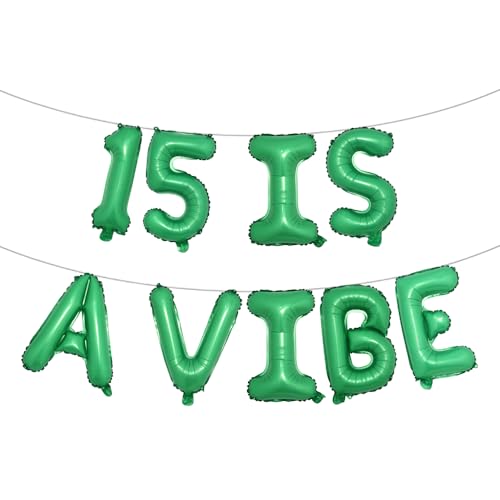15 ist ein Vibe-Ballon-Banner, lustiges Banner zum 15. Geburtstag, Dekoration für Jungen, Mädchen, Teenager, 15 Jahre, Party-Zubehör, Geschenkideen (15 ist eine Stimmung, grün) von RUIANSI