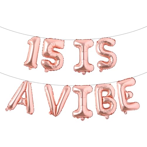 15 ist ein Vibe-Ballon-Banner, lustiges Banner zum 15. Geburtstag, Dekoration für Jungen, Mädchen, Teenager, 15 Jahre, Partyzubehör, Geschenkideen (15 ist eine Atmosphäre, Roségold) von RUIANSI
