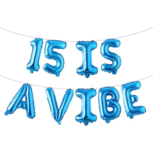 15 ist ein Vibe-Ballon-Banner, lustiges Banner zum 15. Geburtstag, Dekoration für Jungen, Mädchen, Teenager, 15 Jahre, Partyzubehör, Geschenkideen (15 ist eine Stimmung, blau) von RUIANSI