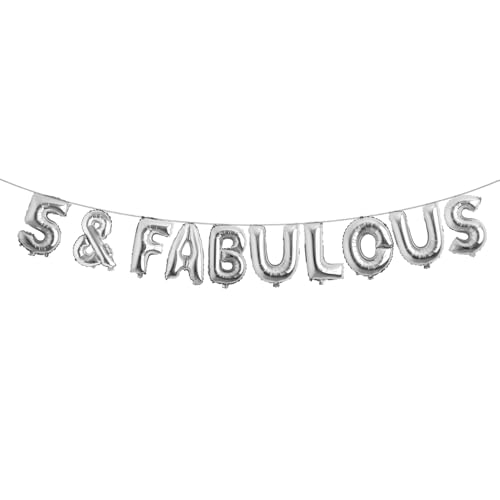 5 & Fabulous Ballon-Banner, mehrfarbig, für kleine Mädchen/Jungen, 5. Geburtstag, 5. Hochzeitstag, Party-Schild-Dekorationen (5 & fabelhaftes Silber) von RUIANSI