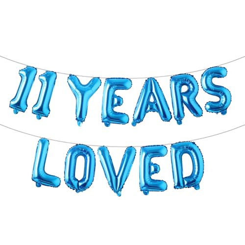 Ballon-Banner mit Aufschrift "11 Years Loved", mehrfarbig, glitzernd, für den 11. Geburtstag, Party-Dekoration, Jubiläumsdekoration, Foto-Requisiten (11 Years Loved Blue) von RUIANSI