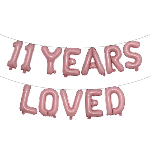 Ballon-Banner mit Aufschrift "11 Years Loved", mehrfarbig, glitzernd, für den 11. Geburtstag, Party-Dekoration, Jubiläumsdekoration, Foto-Requisiten (11 Years Loved Pink) von RUIANSI