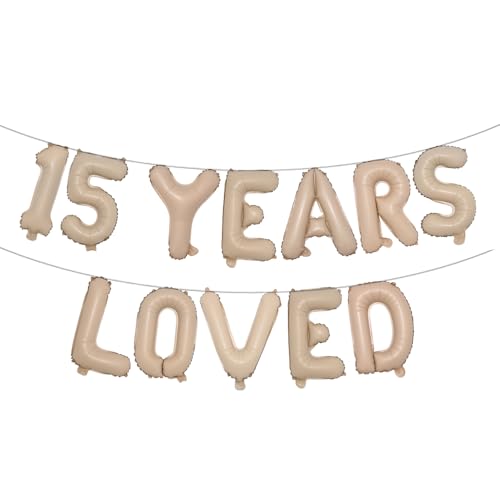 Ballon-Banner mit Aufschrift "15 Years Loved", Party-Dekoration, mehrfarbige Girlanden, Hintergrund (15 Years Loved Caramel) von RUIANSI
