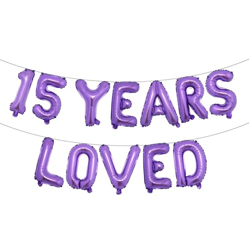 Ballon-Banner mit Aufschrift "15 Years Loved", Party-Dekoration, mehrfarbige Girlanden, Hintergrund (15 Years Loved Purple) von RUIANSI