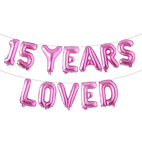Ballon-Banner mit Aufschrift "15 Years Loved", Party-Dekoration, mehrfarbige Girlanden, Hintergrund (15 Years Loved Rose Red) von RUIANSI