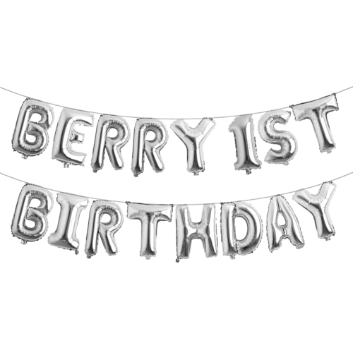 Beeren-Geburtstagsballon, Süßbeeren-Thema, Partyzubehör zum 1. Geburtstag, mehrfarbiges Erdbeer-Banner für Erdbeer-Babyparty, Erdbeer-Geburtstagsdekorationen (Berry, 1. Geburtstag, Silber) von RUIANSI