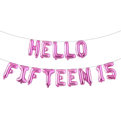 Dekoration zum 15. Geburtstag für Mädchen, 15. Geburtstag, Hello Fifteen Geburtstagsparty, Zubehör, Zahl 15, Luftballons für 15 Jahre, Party-Set für ihr Mädchen (HELLO FIFTEEN 15 Rose Red) von RUIANSI