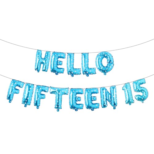 Dekoration zum 15. Geburtstag für Mädchen zum 15. Geburtstag, Hello Fifteen Geburtstagsparty, Zubehör, Zahl 15, Luftballons für 15 Jahre, Party-Set für Mädchen (HELLO FIFTEEN 15 Blue Star) von RUIANSI