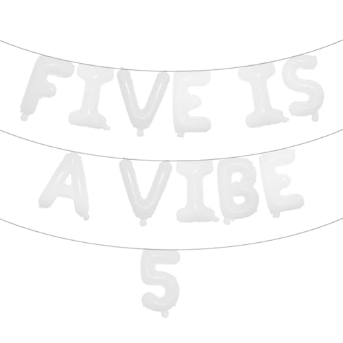 Five is a Vibe 5. Geburtstag Dekoration, groovige Folienballons für 60er / 70er Jahre, Retro Hippie, Partyzubehör, groovige Partygeschenke (Five is a Vibe 5, weiß) von RUIANSI