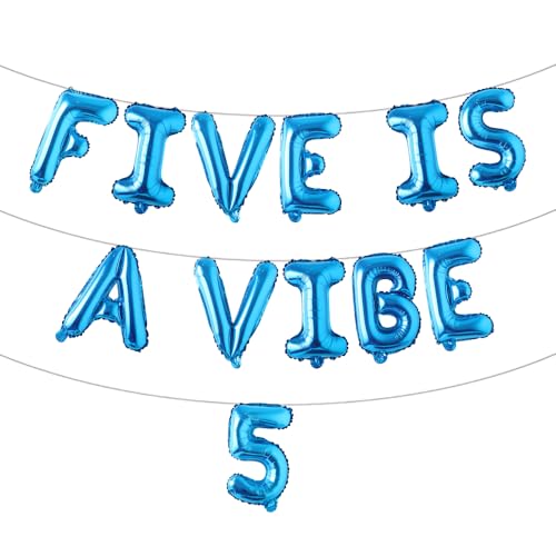 Five is a Vibe 5. Geburtstag Dekorationen, groovige Folienballons für 60er / 70er Jahre, Retro, Hippie, Partyzubehör, groovige Partygeschenke (Five is a Vibe 5, blau) von RUIANSI