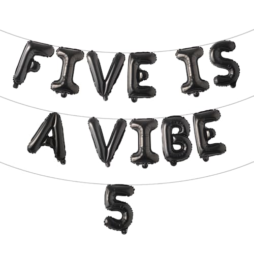 Five is a Vibe 5. Geburtstag Dekorationen, groovige Folienballons für 60er / 70er Jahre, Retro Hippie, Partyzubehör, groovige Partygeschenke (Five is a Vibe 5, schwarz) von RUIANSI